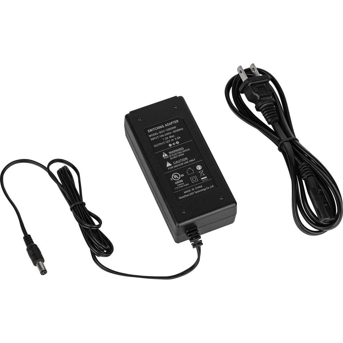 12V 3A DC Power Supply AC Adapter with 2.1 x 5.5mm Center (+) Plug and 6 ft. Input/Output Cords